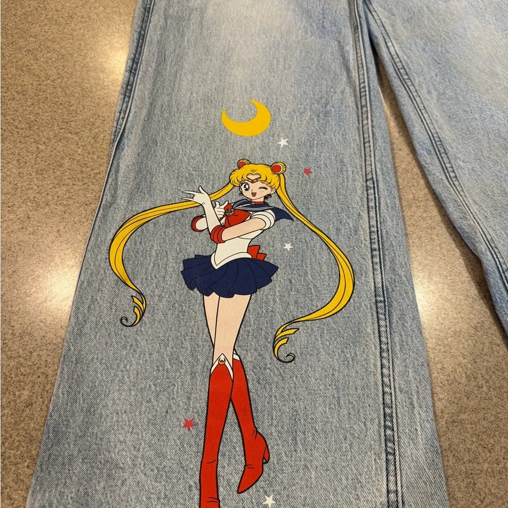 Size 7 Hot Topic wide leg Pretty Guardian Sailor Moon jeans. Sold out! - Picture 4 of 11